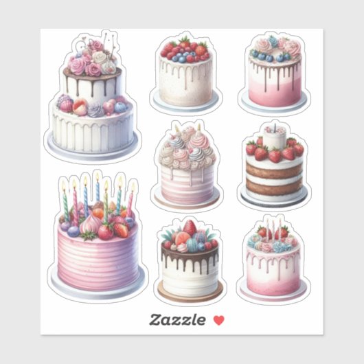 Sticker 8 Gâteaux d'anniversaire (Feuille)