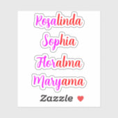 Sticker 8 Noms Manuscrits Transparent Imperméable, Féminin (Feuille)