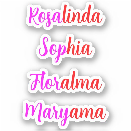 Sticker 8 Noms Manuscrits Transparent Imperméable, Féminin (Devant)