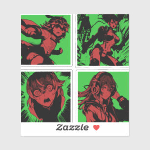 Sticker 90s Anime Girls in Green Aesthetics