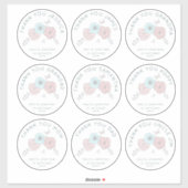 Sticker 9 Grand Nom individuel Merci Flower Mariage (Feuille)