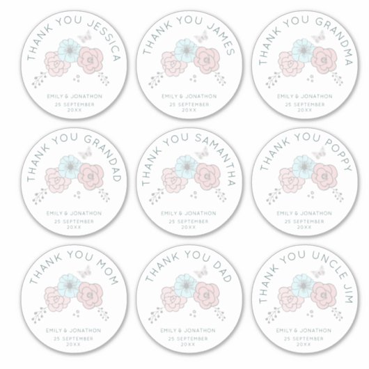 Sticker 9 Grand Nom individuel Merci Flower Mariage (Devant)