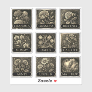 Sticker 9 Liste d'invités personnalisée Noms Fleurs Antiqu