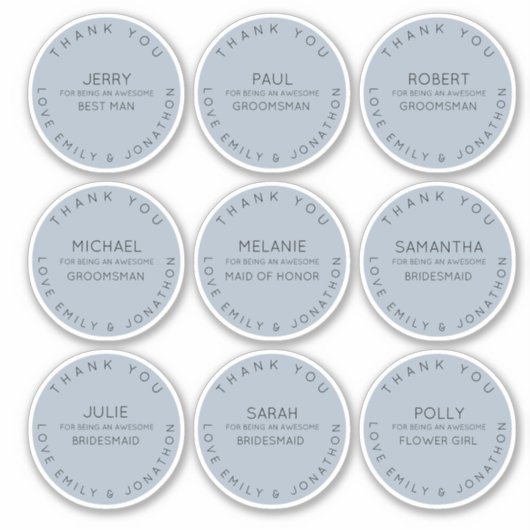 Sticker 9 Nom individuel Merci Fête de mariage bleu (Devant)