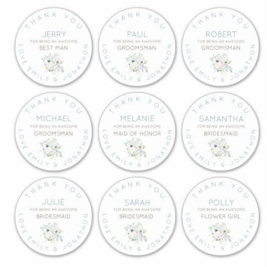 Sticker 9 Nom individuel Merci Née Floral Grand (Devant)