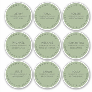 Sticker 9 Nom individuel Merci Partie nuptiale Sage