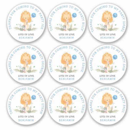 Sticker 9 Noms individuels Lion Merci bleu (Devant)