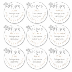 Sticker 9 Noms individuels Merci Mariage de message blanc