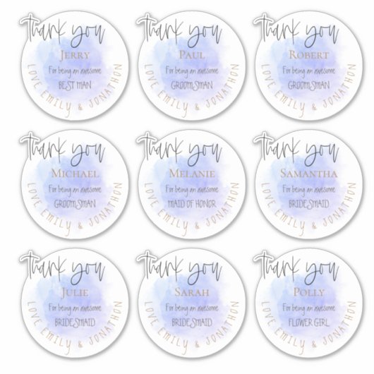 Sticker 9 Noms Merci Message Mariage Individuel Lilac (Devant)