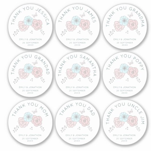 Sticker 9 Petit Nom Individuel Merci Mariage Fleur (Devant)