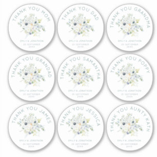 Sticker 9 Petit Nom individuel Merci Mariage Floral