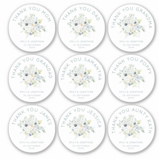 Sticker 9 Petit Nom individuel Merci Mariage Floral (Devant)