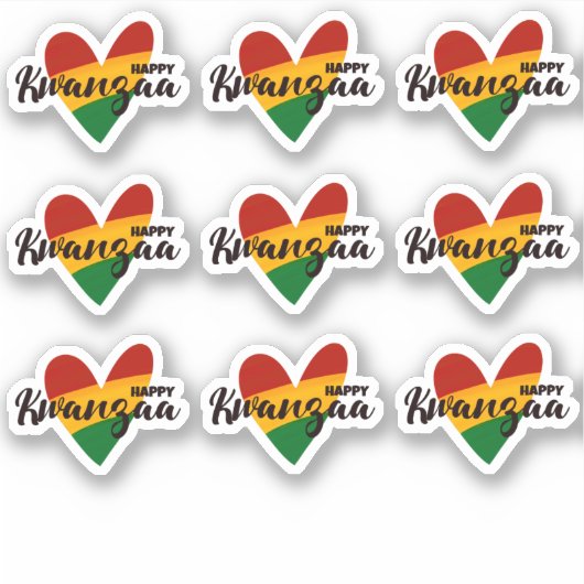 Sticker 9 x Joyeux Kwanzaa Rouge Jaune Vert Coeurs rayés (Devant)