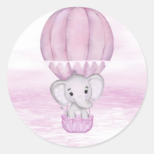 Sticker à ballon à air chaud pour éléphant rose (Devant)