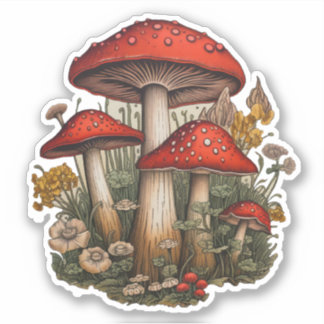 Sticker à champignons rouges
