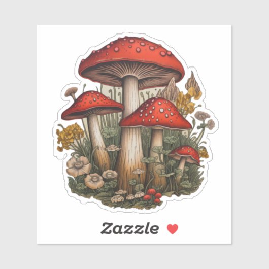 Sticker à champignons rouges (Feuille)