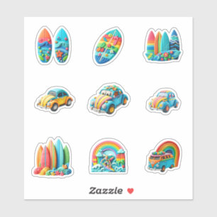 Sticker a clay modeling colorful collection car and surfbo