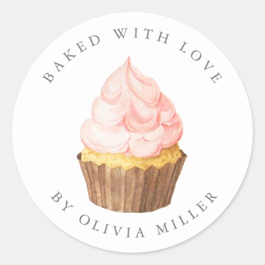 Sticker À Cupcake Rose Élégant Cuit Avec Amour (Devant)