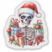 Sticker A Festive Skeleton in a Santa Hat With Gifts (Devant)
