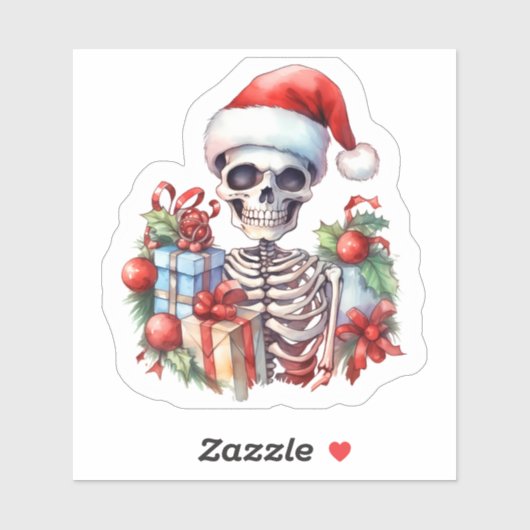 Sticker A Festive Skeleton in a Santa Hat With Gifts (Feuille)