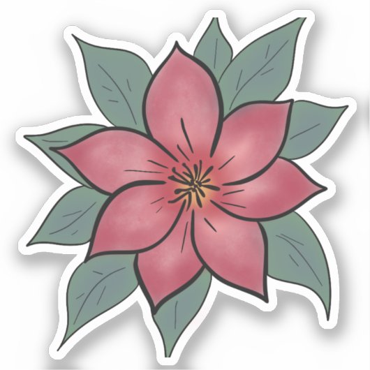 Sticker à fleurs rouges élégant (Recto)