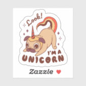 Sticker A funny pug unicorn Look I'm a Unicorn (Feuille)