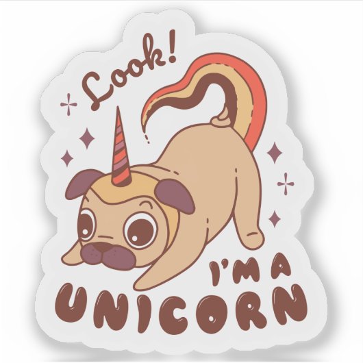 Sticker A funny pug unicorn Look I'm a Unicorn (Devant)