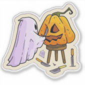 Sticker A Ghost carving a pumpkin  (Devant)