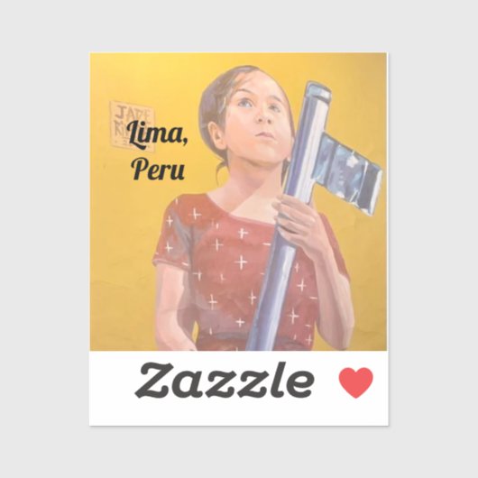 Sticker A Girl tient une clé à Lima, Pérou. (Feuille)