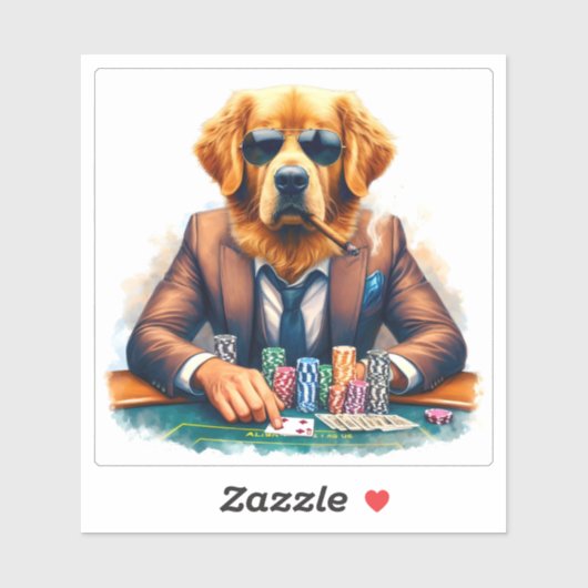 Sticker A Golden Retriever Dressed in a Suit Plays Poker (Feuille)