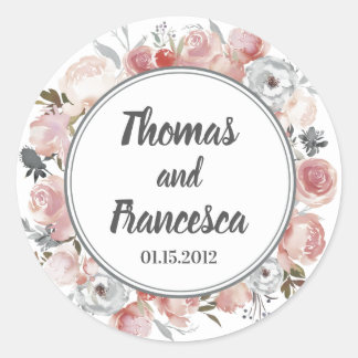 Sticker à Mariage floral rose et chardon