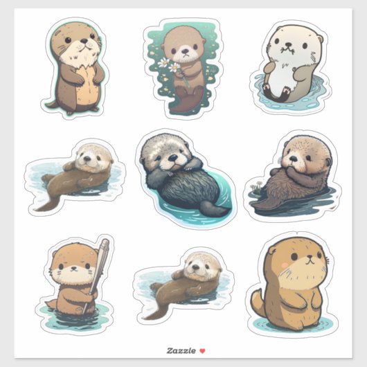 Sticker à Otter de mer de style différent (Feuille)