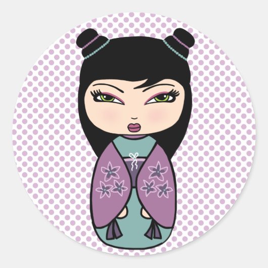 Sticker à poupée Kokeshi, brillant, 3 pouces (feui (Devant)