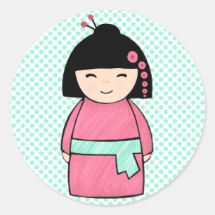 Sticker à poupée Kokeshi, brillant, 3 pouces (feui