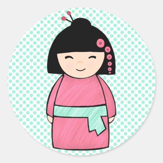 Sticker à poupée Kokeshi, brillant, 3 pouces (feui (Devant)