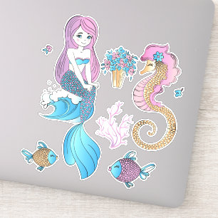 Sticker à queue de sirène et de cheval de mer