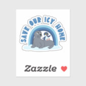 Sticker A seal and a penguin "Save Our Icy World" cartoon (Feuille)