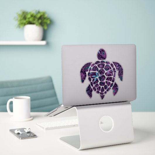 Sticker à tortue florale (Ordinateur portable sur le bureau)