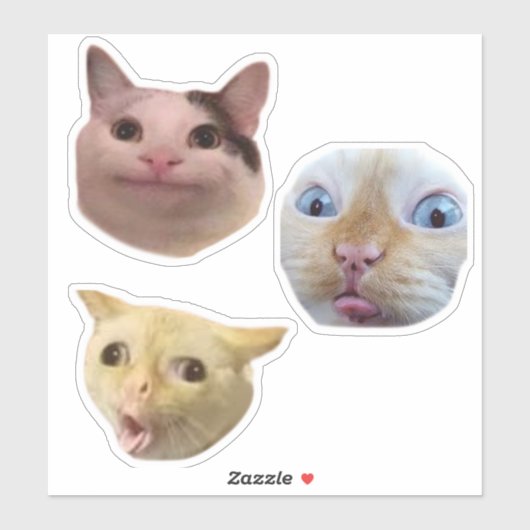 Sticker à visage de chat mème drôle (Feuille)