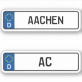 Sticker Aachen kennzeichen, Plaque allemande d'immatricula (Devant)