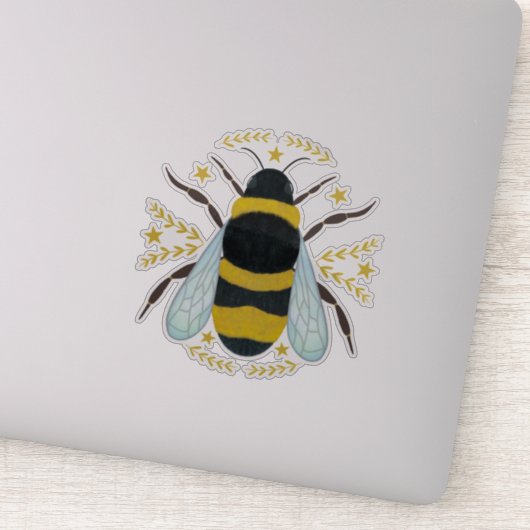 Sticker Abeille avec étoiles et feuille (Détail)