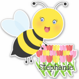 Sticker Abeille dans Tulip Garden