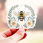 Sticker Abeille et fleurs Vinyle céleste