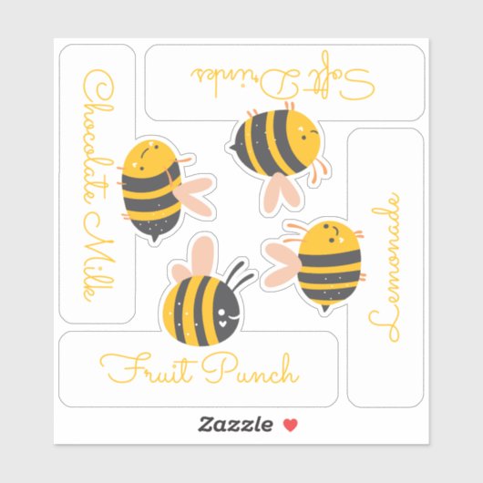 Sticker Abeille jaune et rose (Feuille)