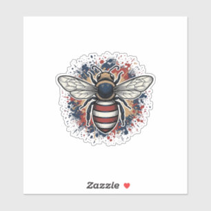Sticker Abeille patriotique gravure vintage vecteur concep