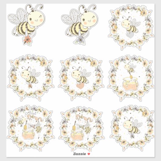 Sticker Abeilles De Miel, Fée & Bébé En Motif Sans Faille (Feuille)