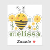 Sticker Abeilles et nom de l'aquarelle verte et jaune (Feuille)