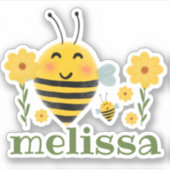 Sticker Abeilles et nom de l'aquarelle verte et jaune (Devant)