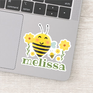 Sticker Abeilles et nom de l'aquarelle verte et jaune