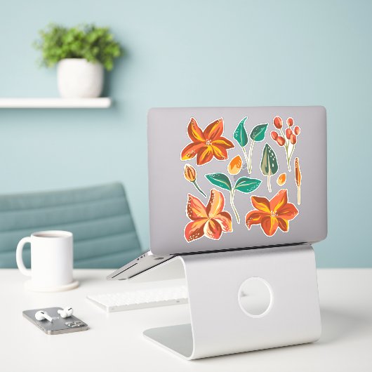 Sticker Abstraits feuilles modernes fleuris et verts. Bota (Ordinateur portable sur le bureau)